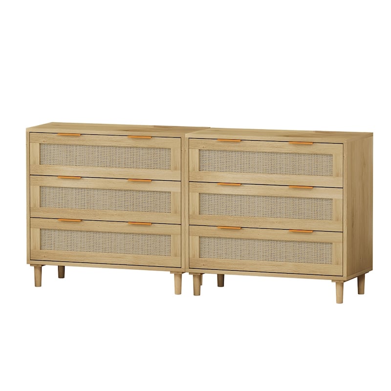 3-Drawers Rattan Storage Cabinet Rattan Drawer (Set of 2)
