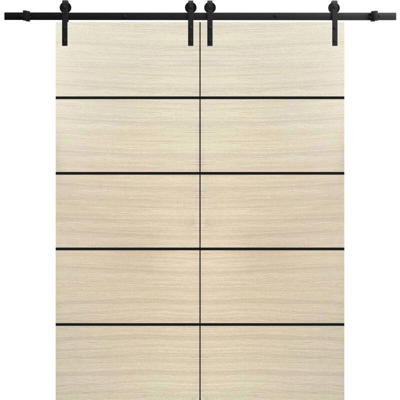 Sturdy Double Barn Door 36 x 80 with Planum 0015 Natural Veneer with 13FT - 56" x 84" ( 2* 28x84)