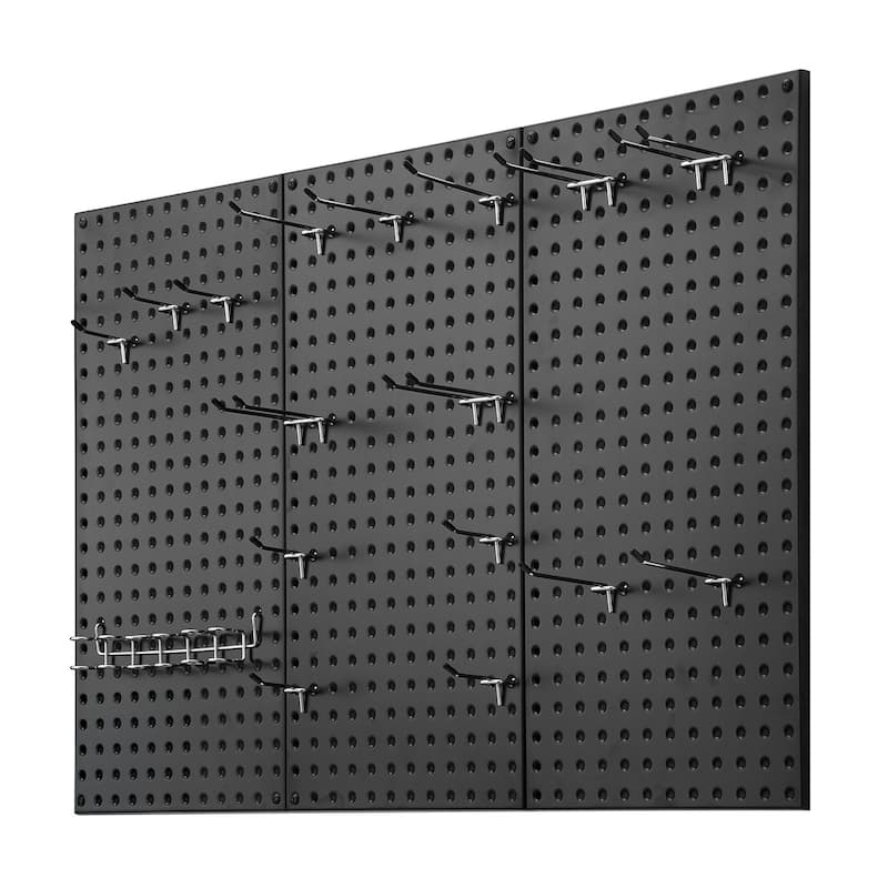 Black Metal Pegboard Panels with Volcanic Holes, 132 lbs Load - 12" L x 0.75" W x 24" H