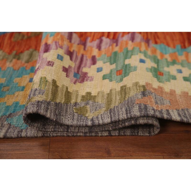 Hand Woven Oriental 100% Wool Carpet Southwestern Geometric Oranges & Rust Kilim Area Rug - 9' 6'' X 6' 6''