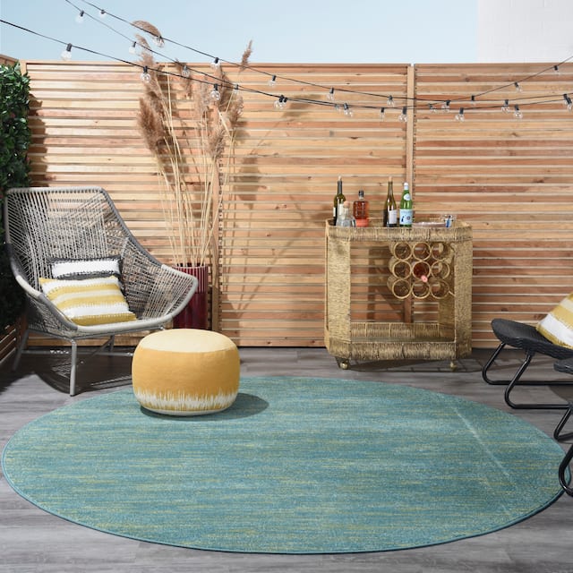Nourison Essentials Solid Contemporary Indoor/ Outdoor Area Rug - 8' Round - Blue Green