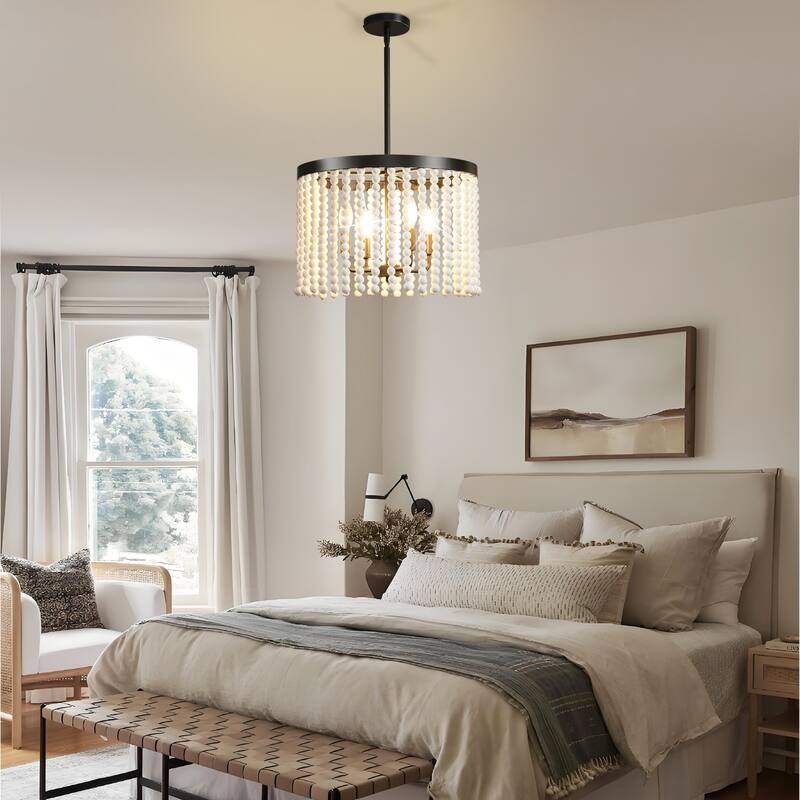 Modern Chandelier Dimmable Black and Gold Drum Chandeliers Light Fixture for Living Room Dining Room