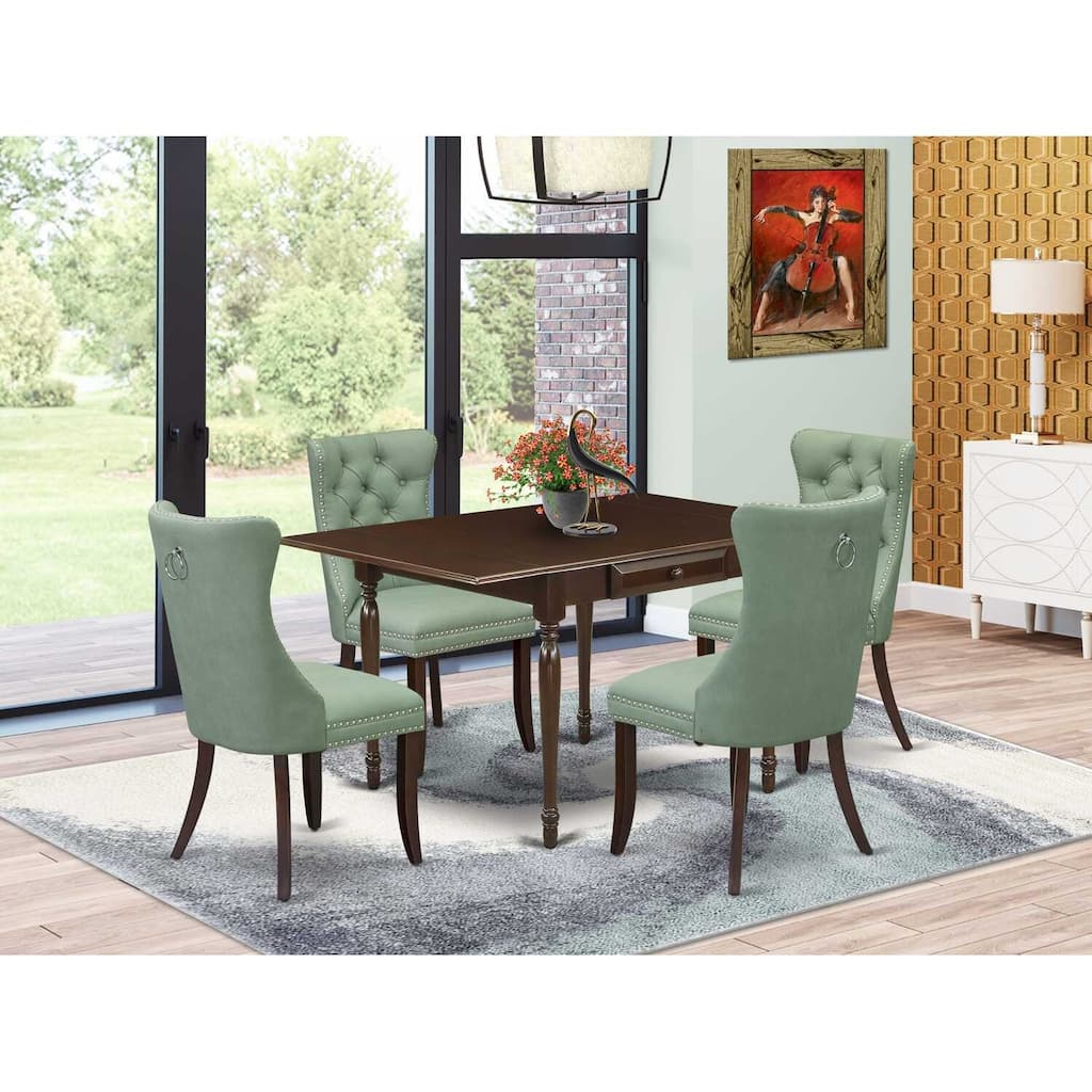 5-Piece Mahogany Finish Solid Wood Top Rectangular Dining Room Set (Seats-4)