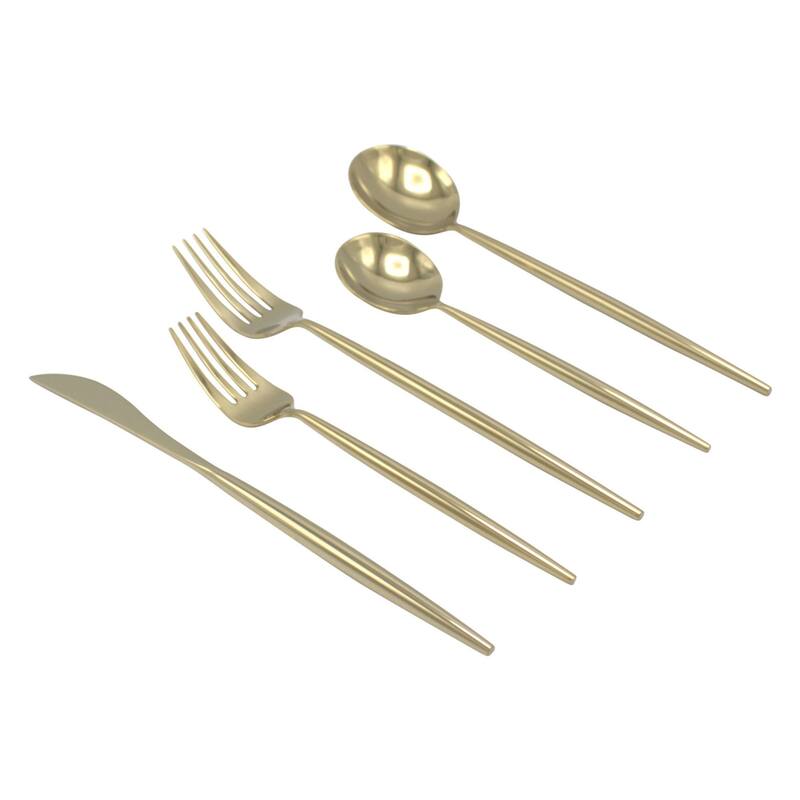 Elyon Reflective Gold Thin Handle 20-Piece Flatware Set Stainless Steel