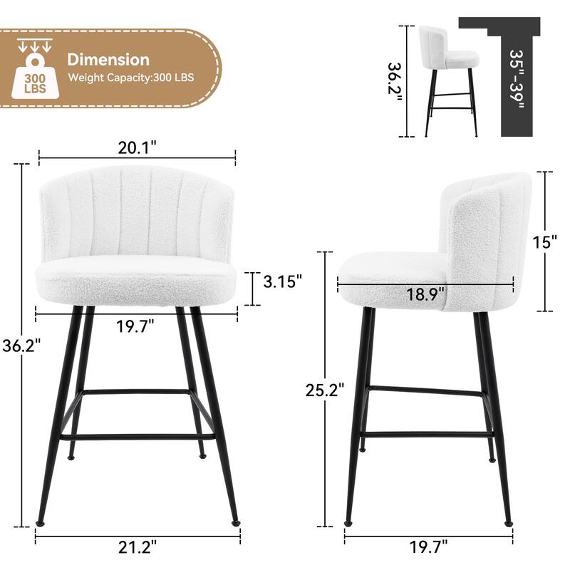 25.2" Upholstered Counter Height Barstools with Back, Modern Chairs Set for Kitchen Island