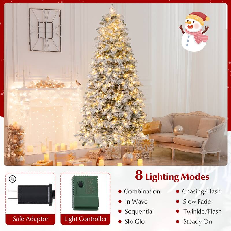 Costway 6/7 FT Artificial Snow-flocked Christmas Tree with 130 Balls, - See Details