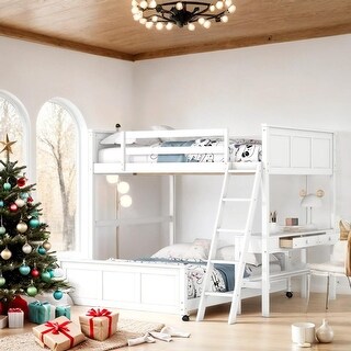 Stylish and Functional Full Over Full Bunk Bed with Two Desk,Multi-Functional Children's Bed