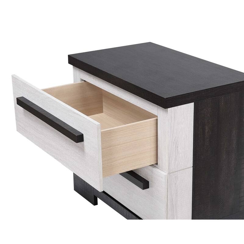 Contemporary 2-Drawer Nightstand, Chalk White and Black Finish, Wooden