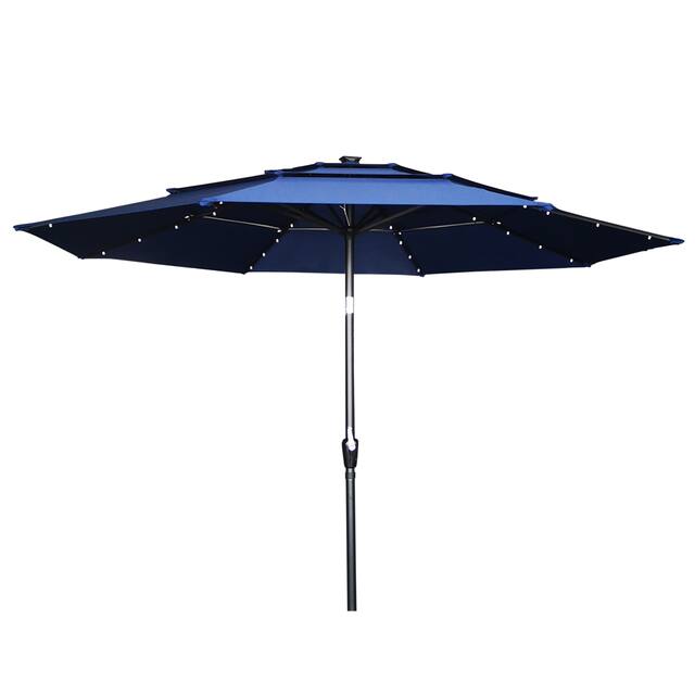 11FT Solar LED Lighted Patio Umbrella with 8 Ribs
