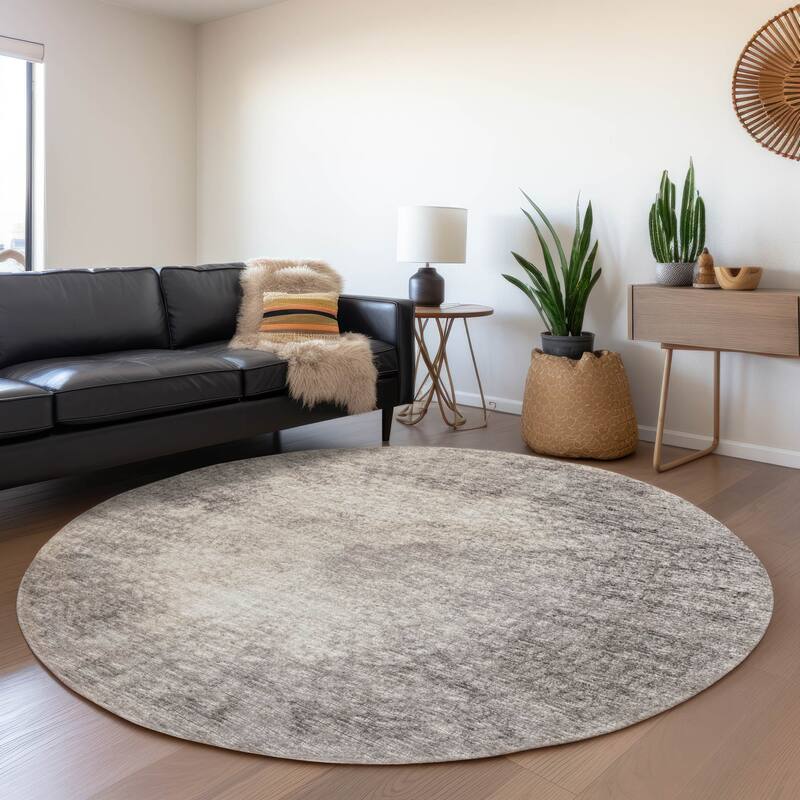 Premium Washable Super Soft Abstract Contemporary Mayfield Rug - Mocha - 8' x 8' - Round