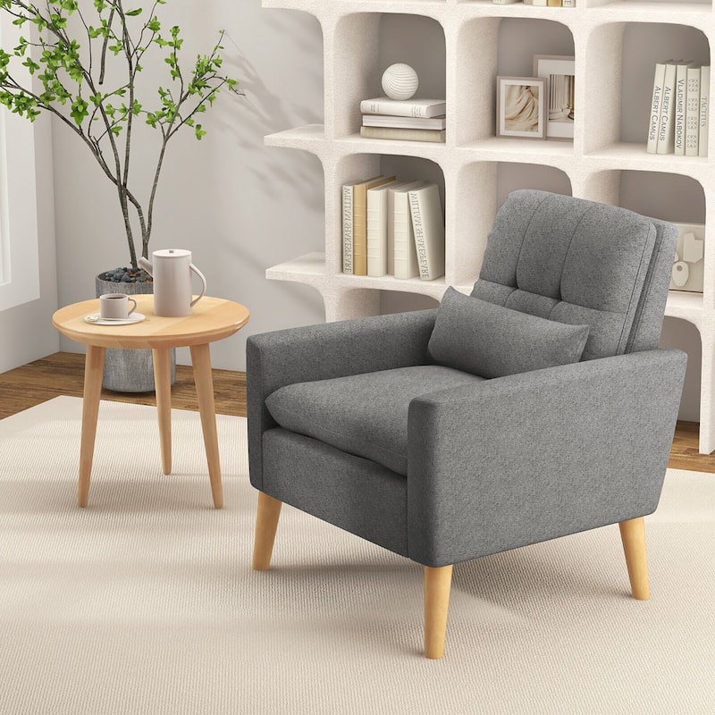 Gymax 2PCS Mid-century Accent Chair Linen Fabric Reading Armchair w/