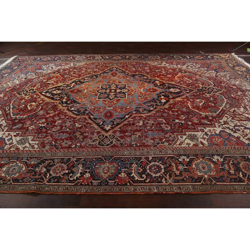 Antique Vegetable Dye Heriz Serapi Persian Wool Area Rug Hand-knotted - 11'7" x 15'10"