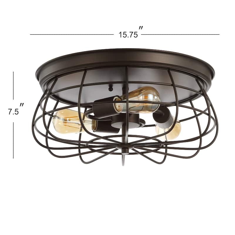 Curva 15.7" 3-Light Farmhouse Metal Cage Flush Mount, Oil Rubbed Bronze by JONATHAN Y