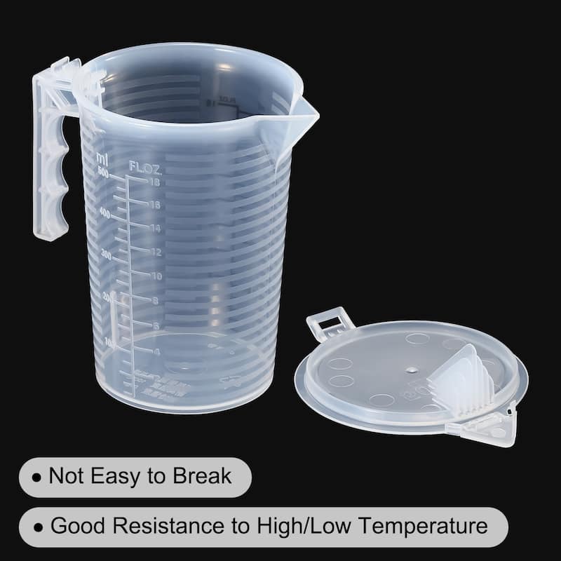 Graduated Beaker, 2 Pack 500ml PP Plastic Cup Double Sided Black Graduations - Transparent