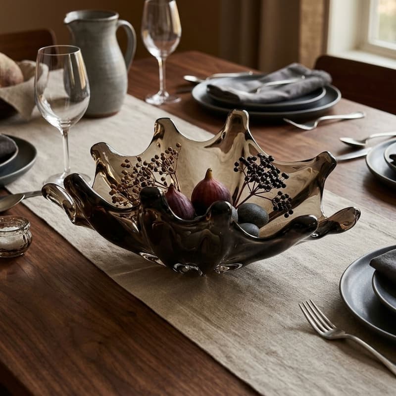 Aria Home Elegant Sculptural Glass Bowl Centerpiece Decorative Accent