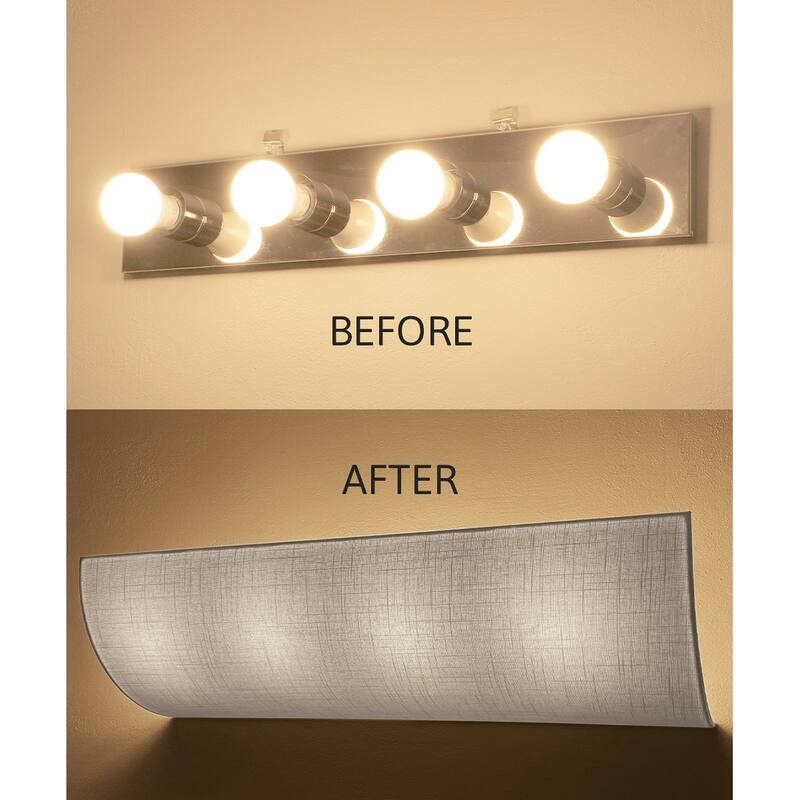 Moderne Vanity Light Cover Conversion Kit, 32"W White Textured Fabric Shade - DIY Upgrades Hollywood Lights (No Wiring) - 32 IN