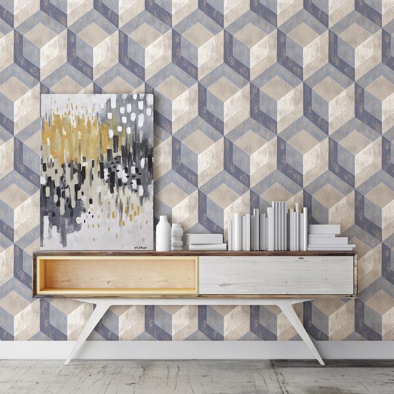 A-Street Prints Clarabelle Blue Rustic Wood Tile Wallpaper