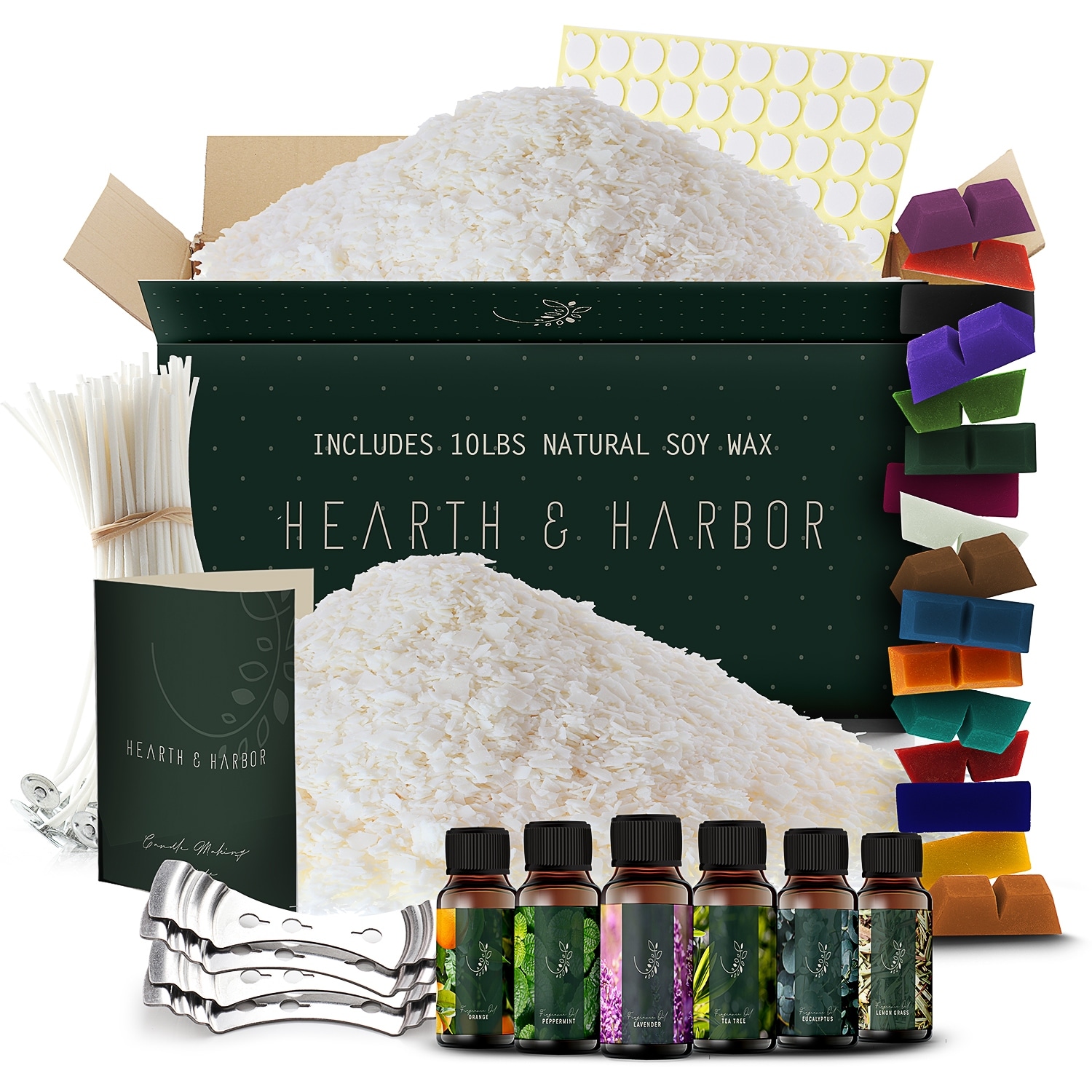 Empyrean 128 Piece DIY Bulk Candle Making Supply Kit - 10lbs Natural Soy Wax, Fragrance Oil, Dye Blocks, and Lot More