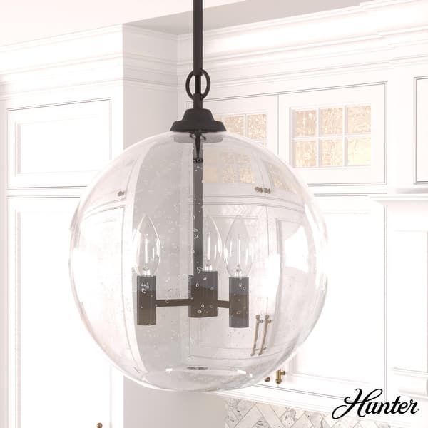 Hunter High Oaks 3-Light Palm Gold Transitional Seeded Glass Globe LED Medium Hanging Pendant Light