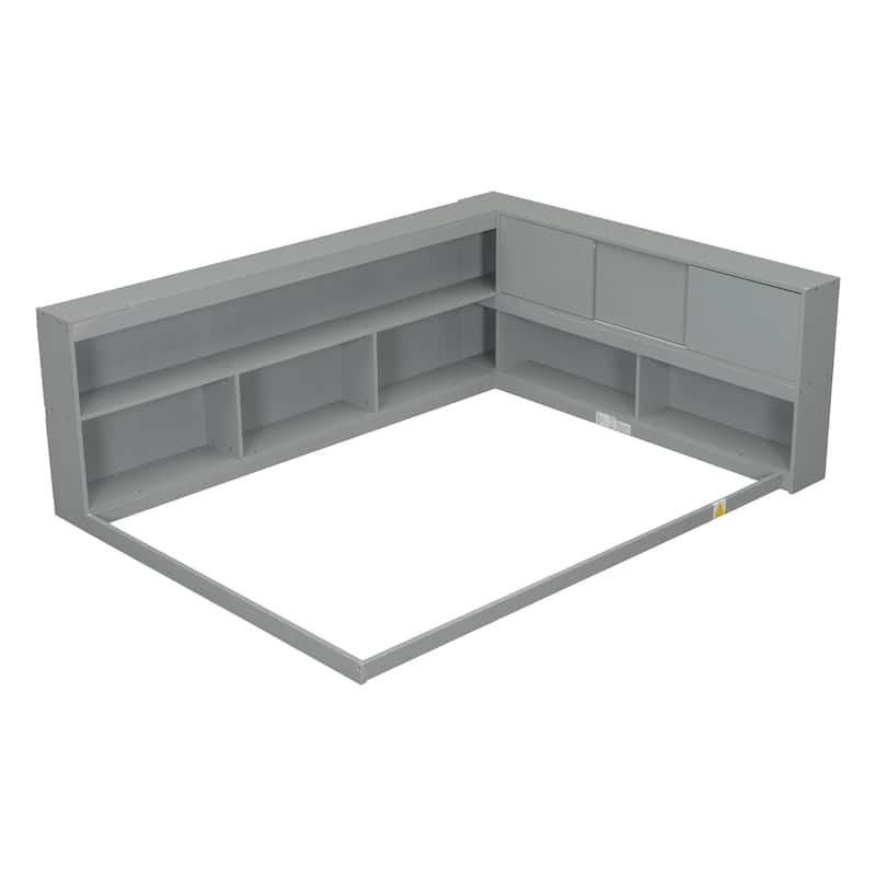 Floor Bed with L-shaped Bookcases