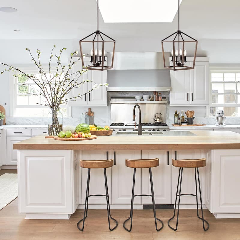 Oria Iron Farmhouse Industrial Lantern LED Pendant, Oil Rubbed Bronze/Faux Wood by JONATHAN Y