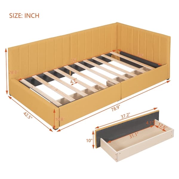 Upholstered Daybed Twin Size Sofa Bed 2 Storage Drawers, Light Green
