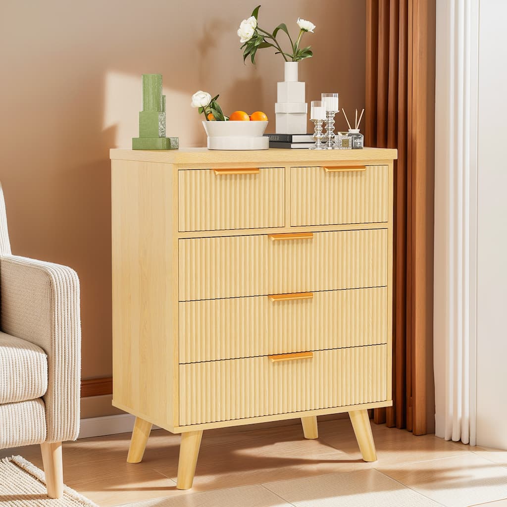 Pocassy Wide Modern Chest of Drawers 5 Drawer Dresser for Bedroom.