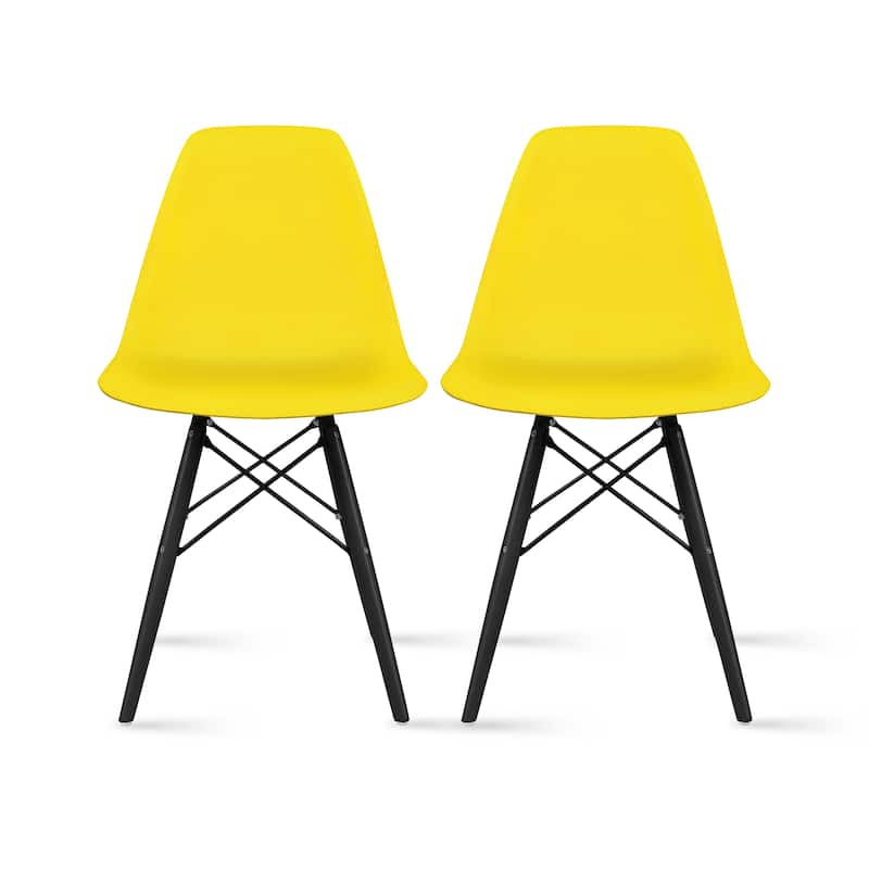 Set of 2 Plastic Chair Dark Black Wood Legs Dining Work Home Office - Yellow