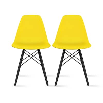 Set of 2 Plastic Chair Dark Black Wood Legs Dining Work Home Office