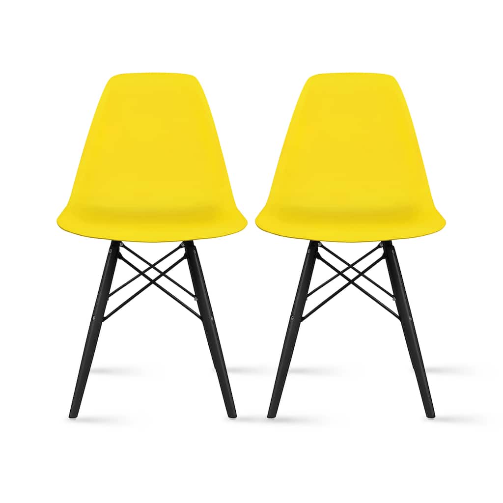 Set of 2 Black Plastic Dining Chairs – Modern Accent Chairs with Dark Wood Legs for Kitchen, Office, or Home Workspace