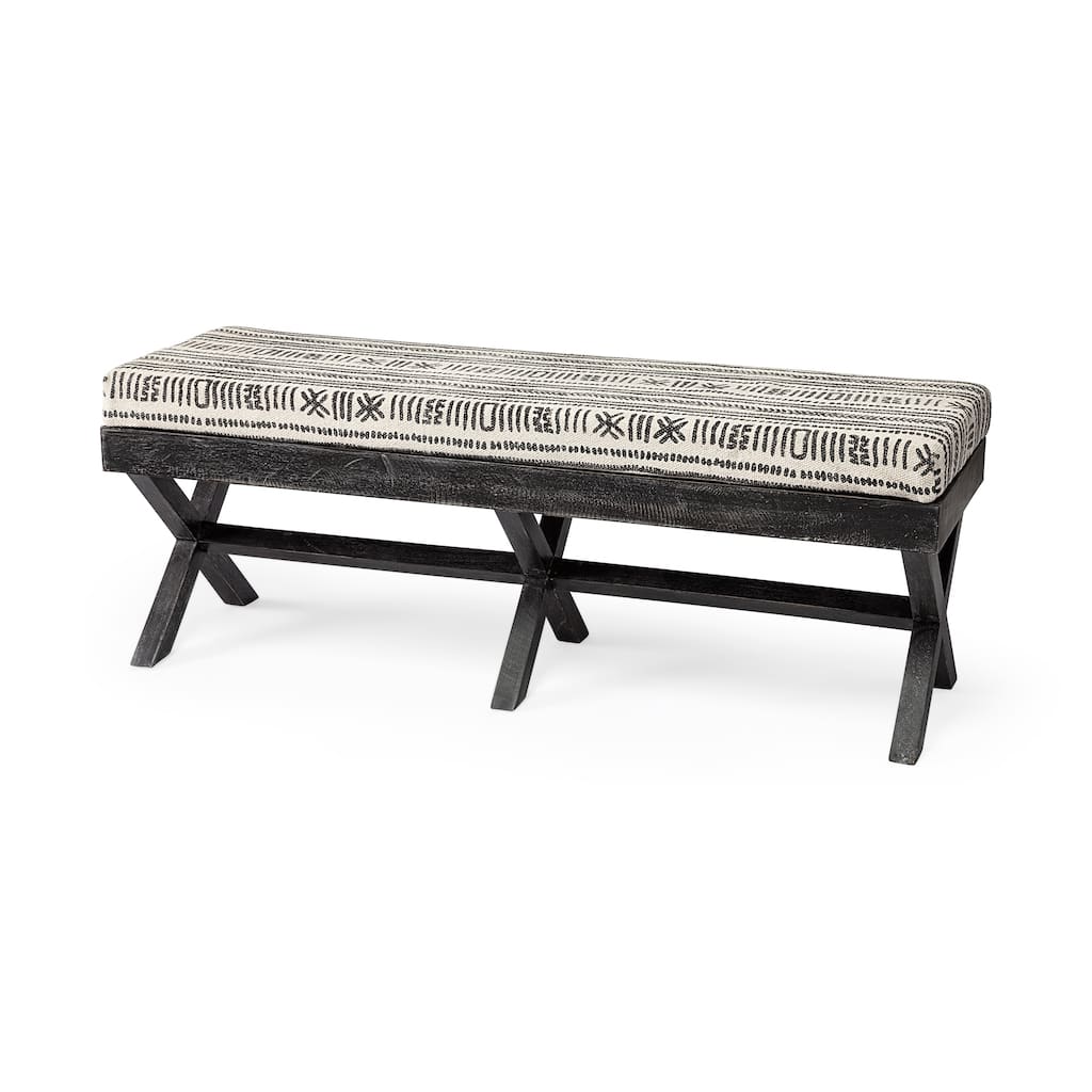 Solis Black & Cream Upholstered Patterned Seat Accent Bench