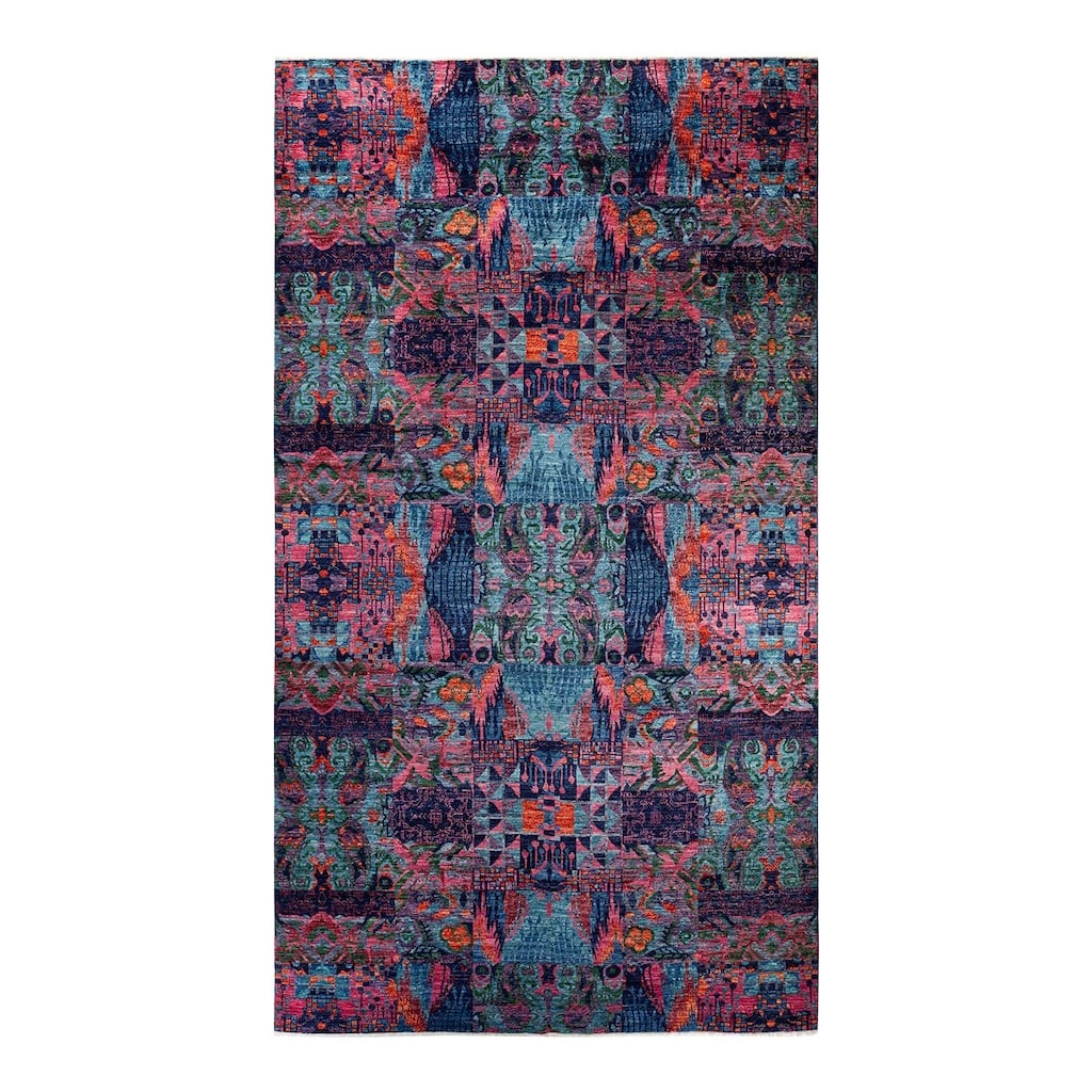 Overton Handknotted Wool Vintage Inspired Contemporary Modern Blue Area Rug - 17' 6" x 9' 10"