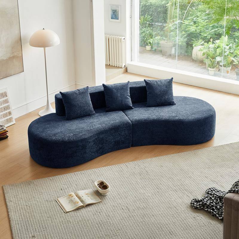 Modern Curved 5-Seater Sectional Sofa, Easy Assembly, Compact Living - Blue