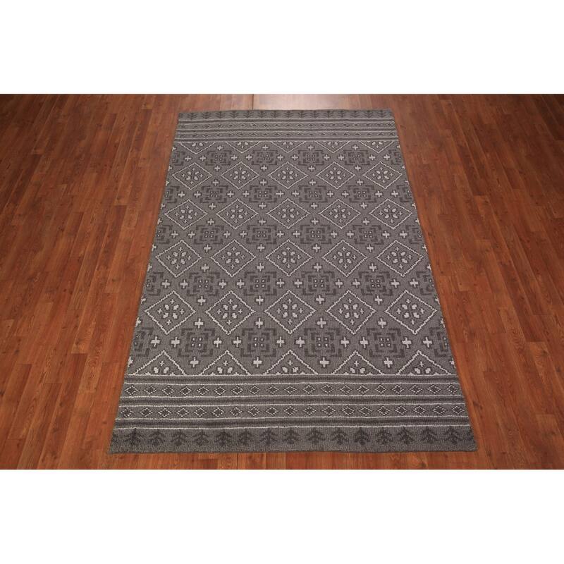 Geometric Trellis Moroccan Oriental Area Rug Hand-Knotted Wool Carpet - 5'1" x 7'11"