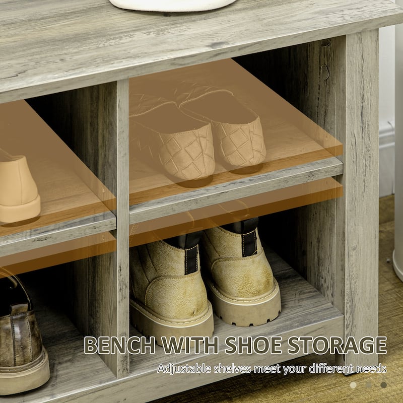 HOMCOM Hall Tree with Shoe Storage Bench, Entryway Bench with Coat Rack, Accent Coat Tree with Adjustable Shelves