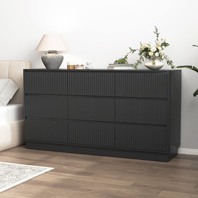 Large Floor Chest of Drawers 9 Drawer Dresser for Bedroom, Freestanding Storage Cabinet Side Table TV Stand