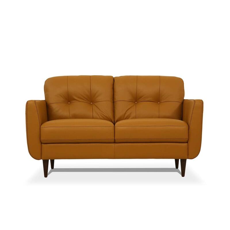 HomeRoots 59" Camel And Brown Leather Loveseat