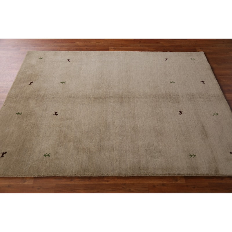 Beige Gabbeh Indian Rug Handmade Wool Carpet - 4'8" x 6'5"