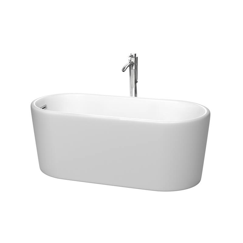 Wyndham Collection Ursula 59" Free Standing Acrylic Soaking Tub with - Matte White / Polished Chrome Trim