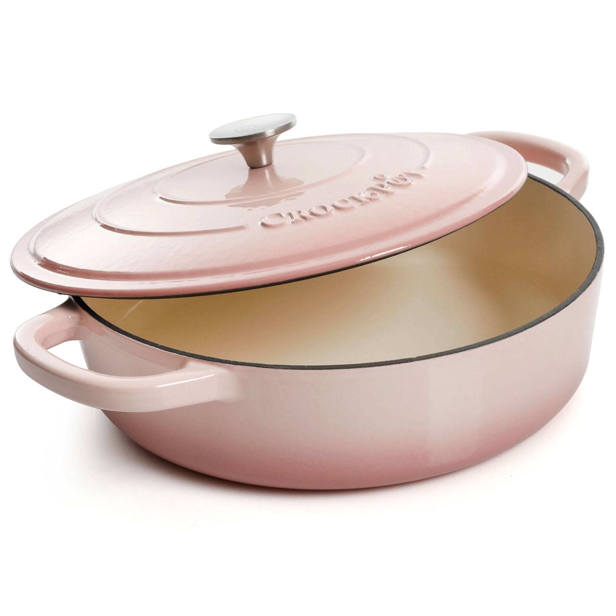 Crock Pot Artisan 5Qt Enameled Cast Iron Braiser Pan in Blush Pink 5
