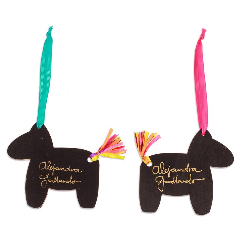 Novica Handmade Vivacious Donkey Wood Ornaments (Pair)