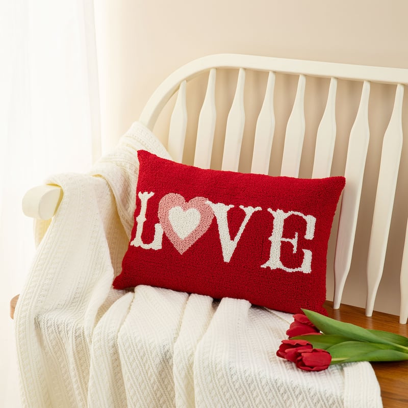 Glitzhome 18"L Valentine's Hooked LOVE Pillow