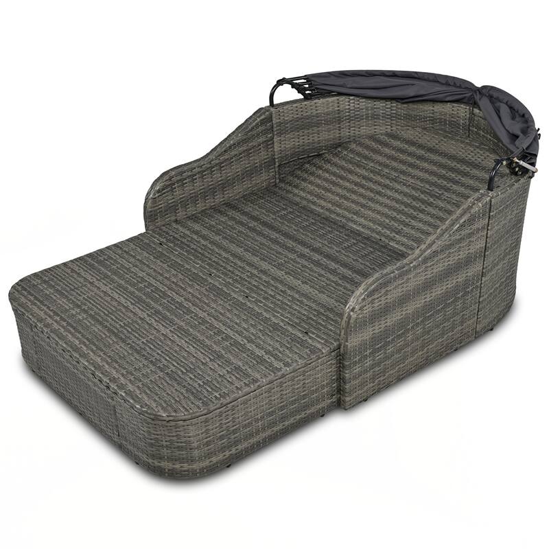 Outdoor Sunbed with Adjustable Canopy, Double lounge, PE Rattan Daybed