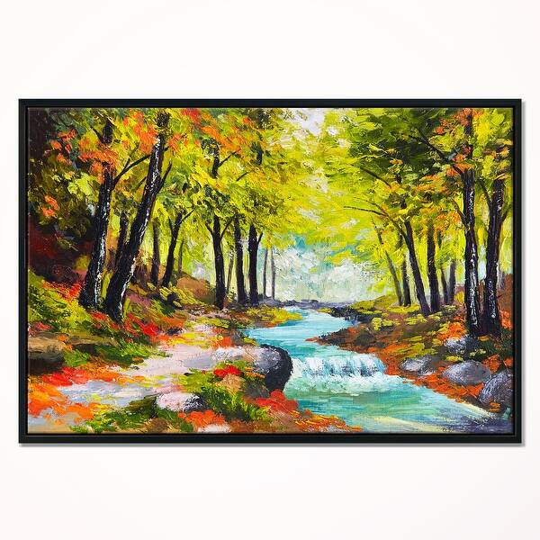 Shop Designart River In Green Autumn Forest Landscape Painting Framed Canvas Print Overstock