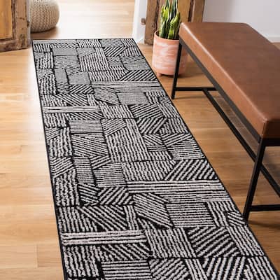 World Rug Gallery Contemporary Boho Stripes Black Area Rug