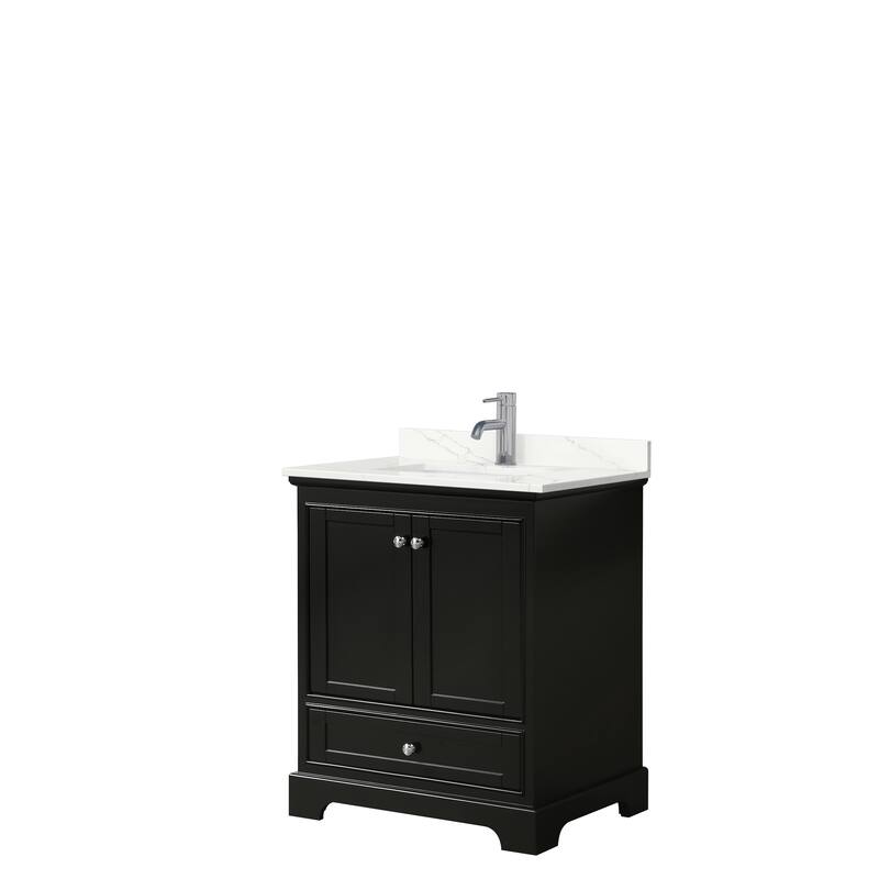 Deborah 30-inch Single Vanity, Quartz Top - Dark Espresso, Chrome Trim, Giotto Quartz Top