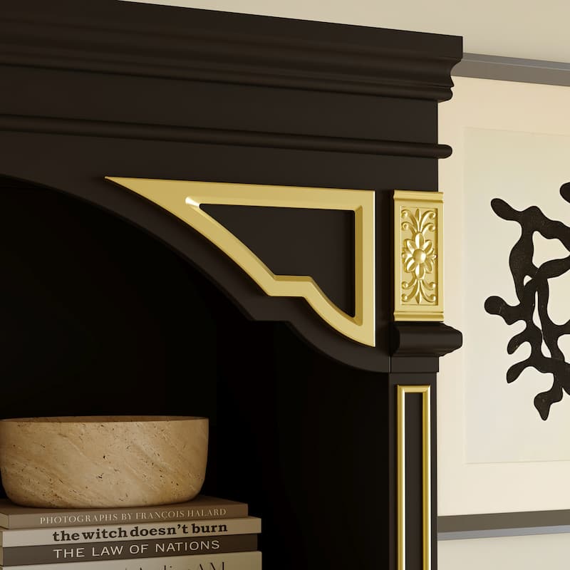 Black & Gold Display Cabinet with Shelves and Drawers, Elegant Glossy Bookcase for Living Room Storage