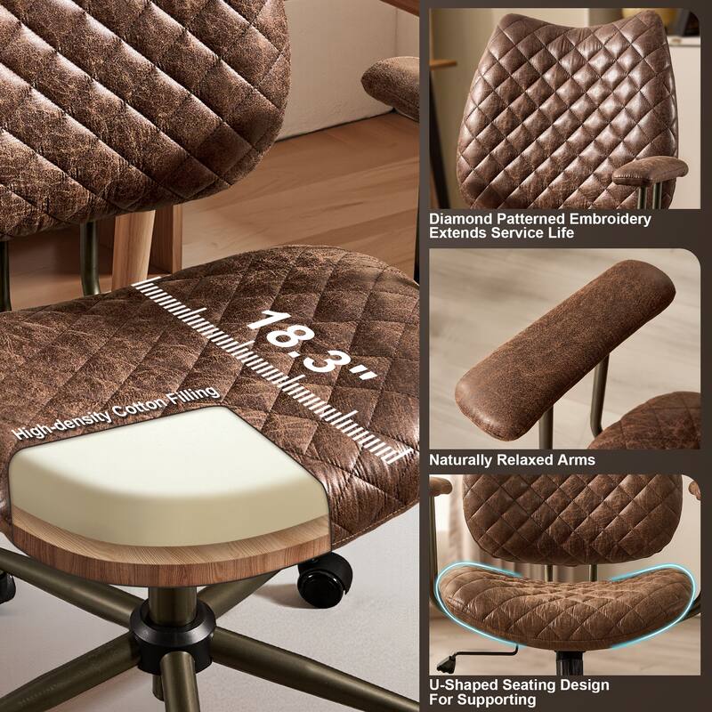 HOOOWOOO Mid-Century Leather Ergonomic Office Chair Adjustable Swivel Task Chair