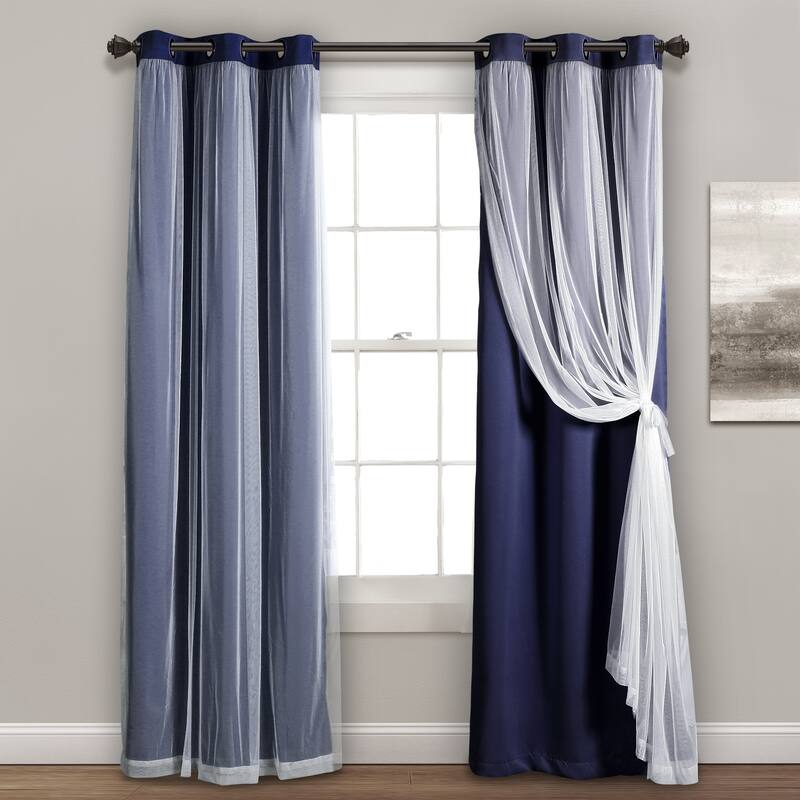 Lush Decor Grommet Sheer Panel Pair with Insulated Blackout Lining - 84" x 38" - Navy