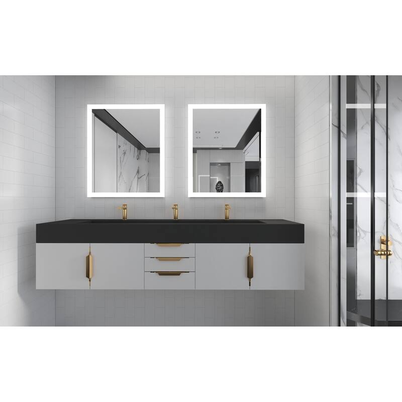 Nile 84-Inch Wall Mounted Bathroom Vanity Set w/ Black Top